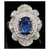 Platinum 4.27 ct Natural Sapphire & Diamond Ring
