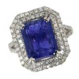 14k Gold 6.88 ct Radiant Tanzanite & Diamond Ring