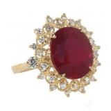 14k Gold 7.85 ct Oval Ruby & Diamond Ring