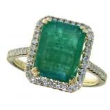 14k Gold 4.27 ct GIA Emerald & Diamond Ring
