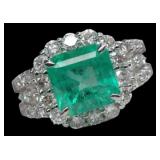 Platinum 4.50 ct Emerald & Diamond Ring