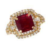 14k Gold 4.07 ct Radiant Ruby & Diamond Ring