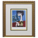 JACQUELINE W/ FLOWERS PRINT PLATE SIGN BY PICASSO