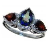 Natural 2.35 ct Mystic Topaz & Garnet Ring