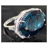 14kt Gold 40.44ct London Blue Topaz & Diamond Ring