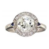 18kt Gold 2.15 ct Diamond & Sapphire Deco Ring