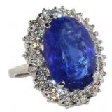 14k Gold 10.94 ct Oval Tanzanite & Diamond Ring