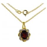 Oval 3.10 ct Natural Garnet & Diamond Necklace Oval 3.10 ct Natural Garnet & Diamond Necklace