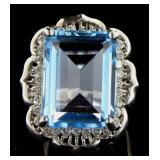 14kt Gold Step Cut 24.64 ct Topaz & Diamond Ring 14kt Gold Step Cut 24.64 ct Topaz & Diamond Ring