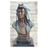 BRONZE NATIVE AMERICAN IN WOLF HEADDRESS BRONZE NATIVE AMERICAN IN WOLF HEADDRESS