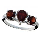 Natural Garnet & Diamond Past Present Future Ring Natural Garnet & Diamond Past Present Future Ring