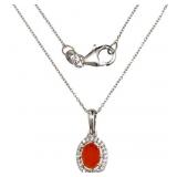 Oval Natural Fire Opal & Zircon Necklace Oval Natural Fire Opal & Zircon Necklace