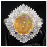 Platinum 4.21 ct Natural Opal & Diamond Ring Platinum 4.21 ct Natural Opal & Diamond Ring