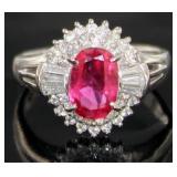 Platinum 1.67 ct Natural GIA Ruby & Diamond Ring Platinum 1.67 ct Natural GIA Ruby & Diamond Ring