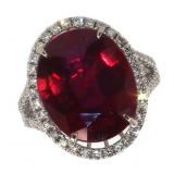 14k Gold 14.42 ct Oval Ruby & Diamond Ring
