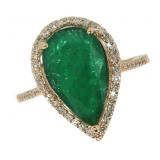 14k Gold 4.27 ct Natural Emerald & Diamond Ring