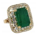 14kt Gold 10.95 ct GIA Emerald & Diamond Ring