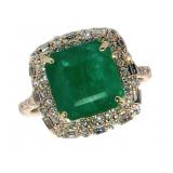 14k Gold 6.99 ct Natural Emerald & Diamond Ring
