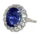 14k Gold 7.17 ct Oval Tanzanite & Diamond Ring