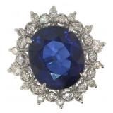 14k Gold 9.01 ct Oval Sapphire & Diamond Ring