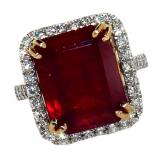 14k Gold 11.04 ct Radiant Cut Ruby & Diamond Ring