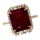 14k Gold 8.69 ct Radiant Ruby & Diamond Ring