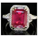 14kt Gold Emerald Cut 7.07 ct Ruby & Diamond Ring