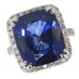 14k Gold 15.44 ct Cushion Sapphire & Diamond Ring