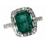 GIA 14kt Gold 4.01 ct Emerald & Diamond Ring