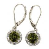 Round Peridot & White Topaz Halo Earrings