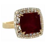 14k Gold 8.30 ct Emerald Cut Ruby & Diamond Ring