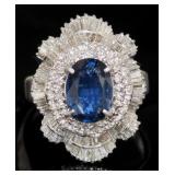 Platinum 4.27 ct Natural Sapphire & Diamond Ring
