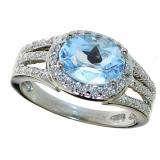 Oval 3.66 ct Natural Blue Topaz & Diamond Ring