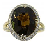 14kt Gold 10.46 ct Green Tourmaline & Diamond Ring