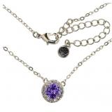 Round Amethyst & White Topaz Halo Necklace
