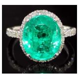 14kt Gold 6.70 ct Oval Emerald & Diamond Ring