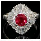 Platinum 3.24 ct GIA Natural Ruby & Diamond Ring