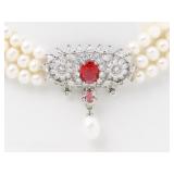 Freshwater Pearl, Ruby & White Topaz Necklace