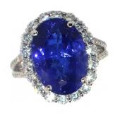 14k Gold 12.51 ct Oval Tanzanite & Diamond Ring