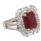 14k Gold 6.50 ct Radiant Ruby & Diamond Ring