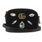 GUCCI Black Suede & Rhinestone Shoulder Bag