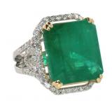 14k Gold 13.88 ct GIA Emerald & Diamond Ring