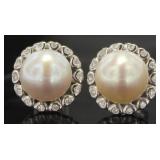 Quality 8.5 mm White Pearl Halo Earrings