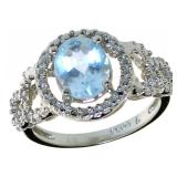 Oval Natural Blue Topaz & Diamond Ring