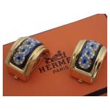 HERMES CLOISONNE CLIP ON EARRINGS