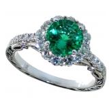14kt Gold 1.99 ct Round Emerald & Diamond Ring