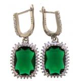 Radiant Cut 12.80 ct Emerald Dangle Earrings