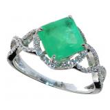 14k Gold 2.37 ct GIA Emerald & Diamond Ring