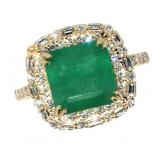 14k Gold 3.79 ct GIA Emerald & Diamond Ring