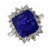 14k Gold 7.86 ct Radiant Tanzanite & Diamond Ring